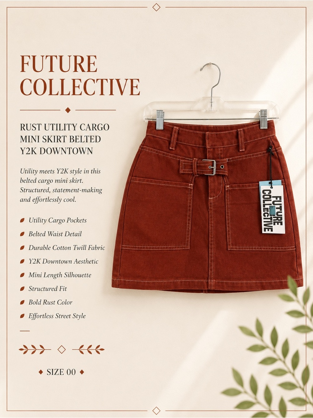 Future Collective Rust Utility Cargo Mini Skirt Belted Y2K Downtown Size 00